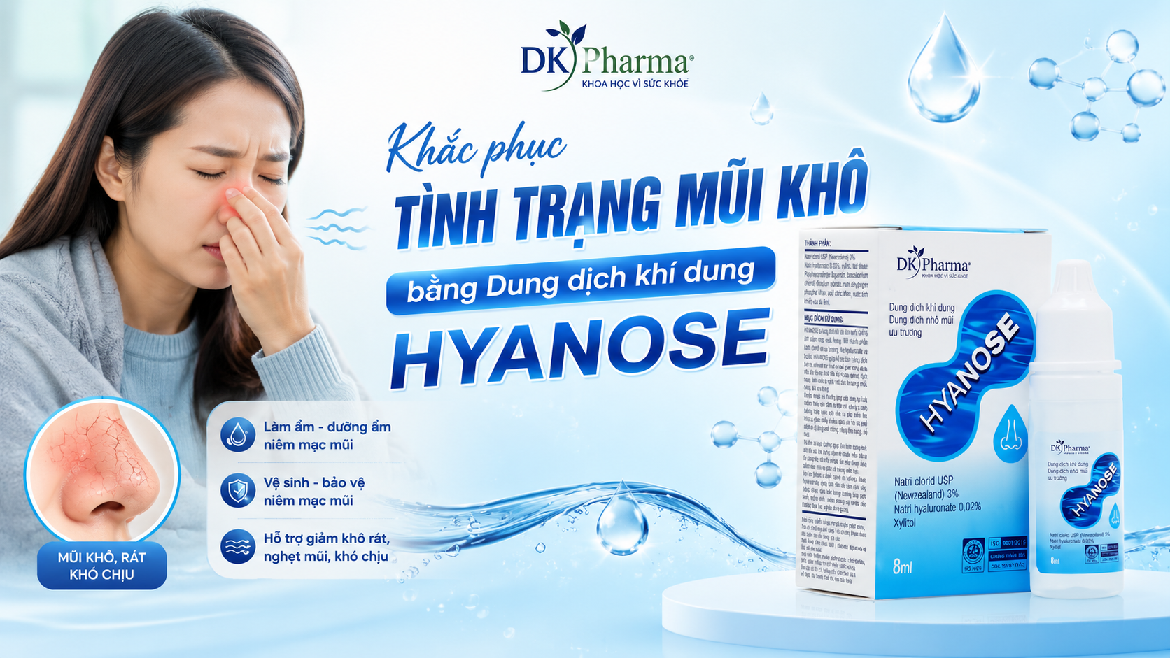 Khắc phục tình trạng mũi khô bằng Dung dịch khí dung Hyanose